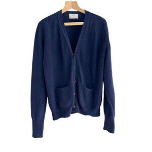 Vintage 60s Lord Jeff Men's Sz L Navy Blue Button Up Lambswool Cardigan Sweater